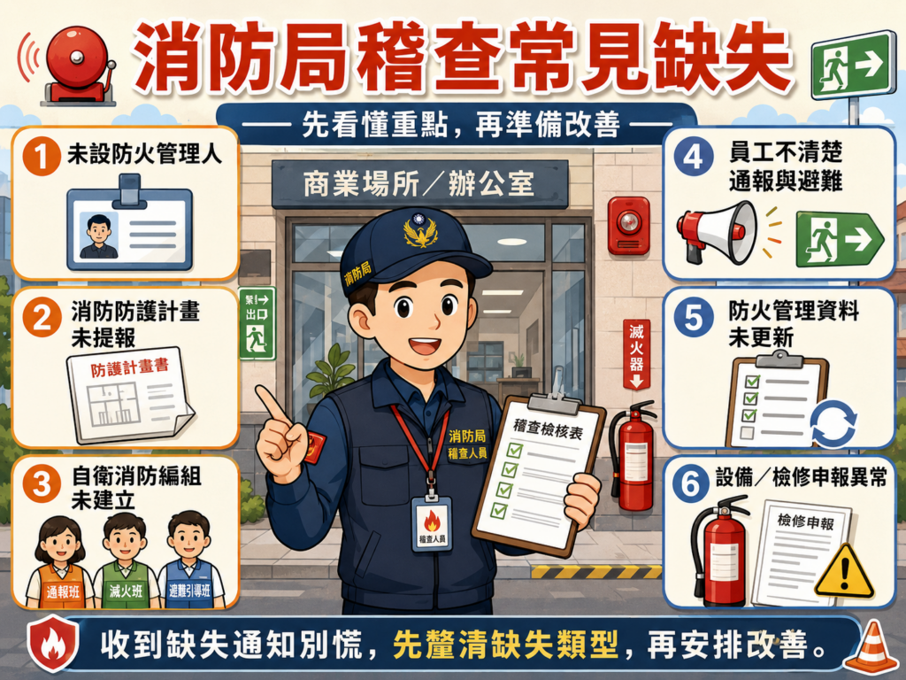 場所原有防火管理人離職異動時，應儘速安排合適人員參與初訓，並向消防局申辦變更，建議場所培訓雙人備援。